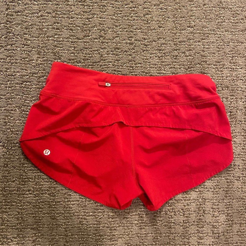 lululemon red speed up shorts
